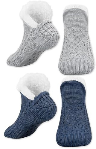 JSTHHTT 2 Pares Calcetines Antideslizantes Hombre Mujer Gruesos Zapatillas Calcetines Térmicos con Forro Polar Pinzas AntideslizantesPara Casa, CCalcetines Antideslizantes Mujer