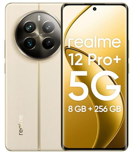 realme 12 Pro+ 5G Handy Android 8GB RAM 256GB ROM, 6,7 Zoll Smartphone, 64MP Kamera, Qualcomm Snapdragon 7s Gen 2 5G, AMOLED gebogener Bildschirm 120Hz, Navigator Beige, ohne Adapter
