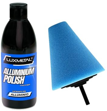 Lux Metal - Kit Polish Aluminium 250g avec Cône et Tampon Pâte Abrasive Polish Anti-Rayures pour Voiture, Moto, Bateau, Jantes, Vélo Élimine Oxydation et Redonne Brillance