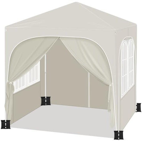 WOLTU Pabellón de Jardín Cenador Plegable Pérgola con Techo Carpa para Exteriores de Tela Oxford, 2x2m, con Paredes Laterales,Camping y Playa, 4PCS Bolsas de Arena Vacía para Carpas,Beis