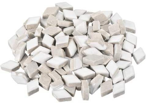 QUARKZMAN 200g Piastrelle Mosaico Ceramica per Artigianato All'ingrosso, Piastrelle Ceramiche Rombo Bianco per Kit Mosaico Giardino Passo Pietra Sottobicchiere