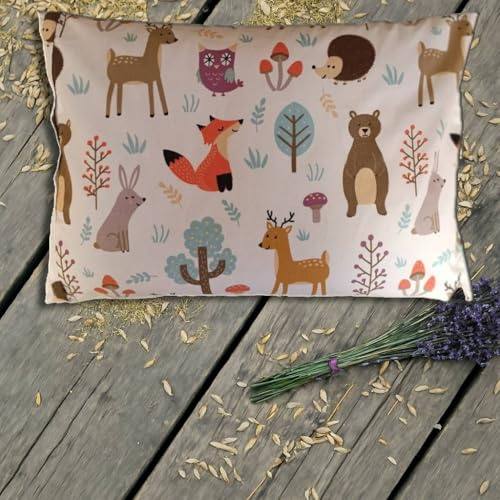 Natura – Cuscino erbe per bambini 50 x 34 cm con farro e 9 erbe | Rivestimento in cotone biologico | Animali della foresta | Per un sonno tranquillo | Idea regalo
