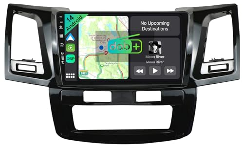 YUNTX [DAB-4G+64G] Android 14 bilradio för Toyota Fortuner Hilux Revo Vigo 2004-2015-[Integrerad DAB+/CarPlay/Android Auto/DSP/GPS]-9 IPS 2.5D pekskärm MIC + kamera USB/MirrorLink/Bluetooth