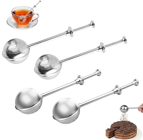 4 Stück Teezange für Losen Tee, 304 Edelstahl Teezange Teeei, Teebeutel für Losen Tee, Teaballs mit Teleskopgriff Teefilter, Teesieb Teebeutel, für Kakaopulver, Gewürze, Rose
