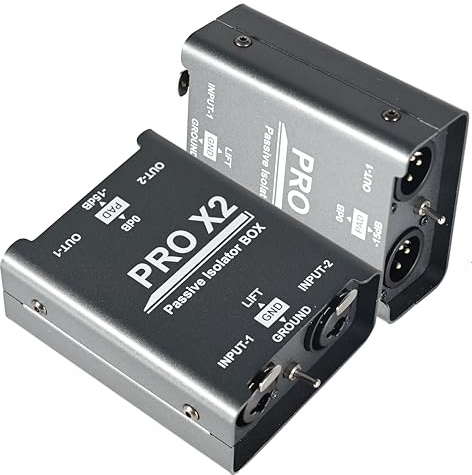 2 Channel XLR/1/4'' TRS Passive Hum Eliminator, Pro X2 Ground Loop Noise Isolator and Noise Filter for Car Audio and Other Audio Equipment