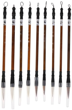 WOONEKY 9 Pièces Set de Pinceaux Calligraphie Chinoise Poils de Loup Chèvre et Mixte Poils Fins pour et Peinture Traditionnelle Manches Naturel Kit Complet pour Artistes et Étudiants