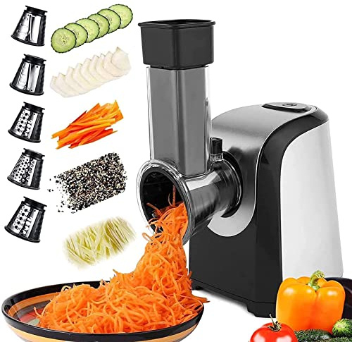 COOCHEER Affettaverdure elettrico professionale da 150 W, Grattugia elettrica con 5 tamburo di taglio per verdure, formaggio, noci, casa e insalate, lavabile in lavastoviglie