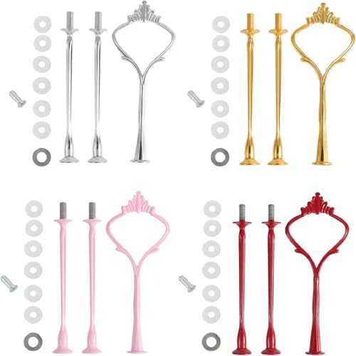 Liooce Tårthållare set, 4 stycken, dekorativa tårtställ med skruvar, guld, silver, rosa och röd
