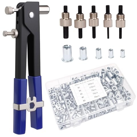430PCS Rivet Nut Tool Kit (M8/M6/M5/M4/M3) with Rivet Nut Gun (Sliver)