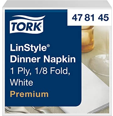 Tork 478145 LinStyle Tovagliolo Dinner bianco Premium (piegato in 8),monovelo, 12 pacchi x 50 tovaglioli (600 pz), 40 cm (lungh.) x 39 cm (largh.)