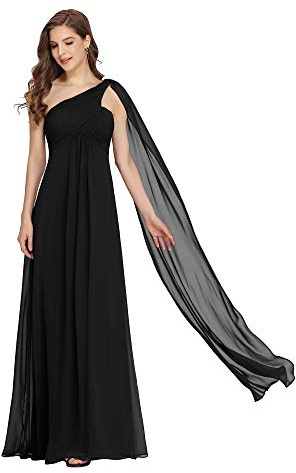 Ever-Pretty Robe de Soirée Robe de Demoiselle d'honneur Maxi Elegante Une Epaule sans Manche 46 Noir
