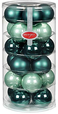 24 Christbaumkugeln Glas 6cm // Weihnachtskugeln Weihnachtsschmuck Weihnachtsdeko Baumkugeln Baumschmuck Christbaumschmuck Kugeln Glaskugeln Dose, Farbe: Green Emerald (Mint dunkel türkis meerblau)