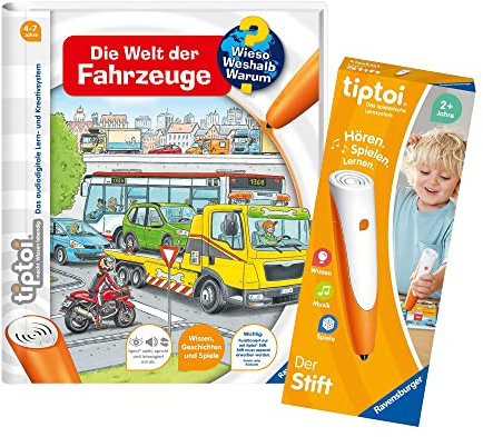 tiptoi Ravensburger Set: Wieso? Weshalb? Warum? Die Welt der Fahrzeuge (Kinderbuch) + 00110 Stift, Lernspielzeug für Kinder