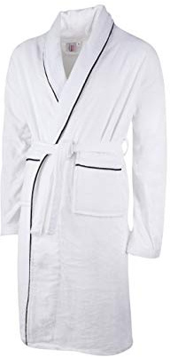 Clinotest Peignoir de bain en velours pour homme et femme - Col châle - Blanc avec passepoil noir - Différentes tailles (M)
