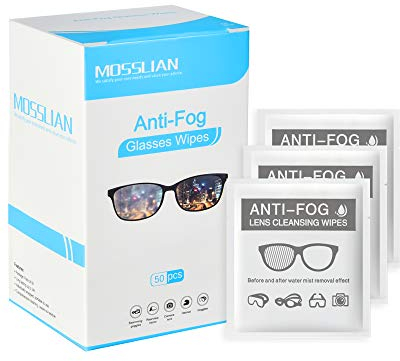 Anti Fog Glasses Wipes MOSSLIAN Lens Cleaning Wipes for Glasses, Smartphone, iPhone, Screens and Other Delicate Surfaces, Pack of 50