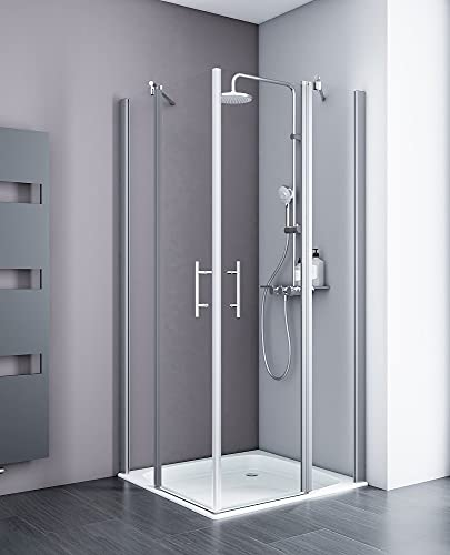 Schulte Duschkabine Alexa Style 2.0 Eckeinstieg mit Drehtüren, inklusive Duschwanne 80x80 cm, Sicherheitsglas klar hell inkl. Fixil-Glassiegel, EP3260045 01 500