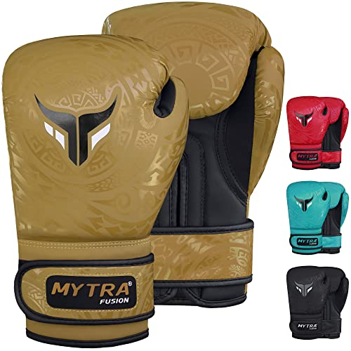 Mytra Fusion Kinder Boxhandschuhe - Kickbox Handschuhe Kinder für Training, Boxsack, Muay Thai, MMA, Kämpfen Kampfsport und Boxhandschuhe Kinder (Gold, 6-oz)
