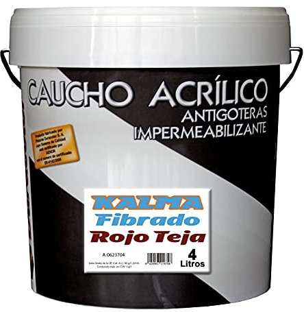 Pintura Kalma Antigoteras Fibrado - Color Rojo Teja - 4 Litros - Impermeabilizante de Caucho Acrílico con Fibra de Vidrio - Durabilidad y Elasticidad Permanente - Acabado Satinado - Duracolor