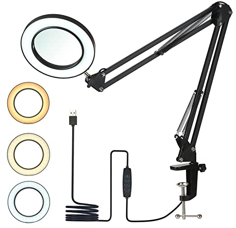 Neoglint Lámparas de lupa 8X,Lámpara de aumento LED con 10 Ajustes Bright Regulables, Lámpara de cuello de cisne flexible portátil para mesa de trabajo y uñas arte