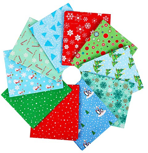Craftido 10 Stück 18”x21” (46x53 cm) Fat Quarters Stoffpakete - Mittleres Gewicht 145g - 100% Baumwollstoff für Quilten, Nähen, Patchwork, DIY und handgefertigte Bastelarbeiten - Christmas