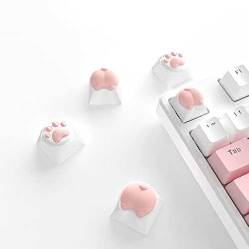 Mambasnake Cute Keycap Set, Cat Paws & Butts, 4 Packs - PBT & Squishy Rubber Materials, 3D Silicone, MX/Cherry/Gateron/Kailh Switches, Keycap Puller