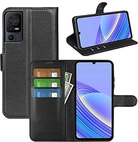 Fertuo Cover per TCL 40 SE, Custodia Portafoglio Cover a Libro in Pelle Flip Case con Silicone Bumper, Fibbia Magnetica, Porta Carte, Kickstand, per TCL 40SE, Nero