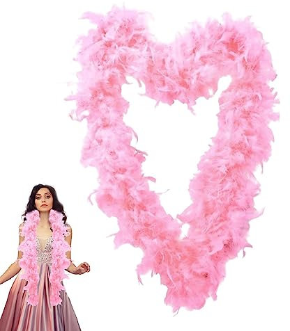 Pomurom rosa fjäderboa – kalkon-rosa-fjäderkrans – mjuk festdräkt tillbehör, flickkostym för cosplay, halloweenfest, bröllop, dans