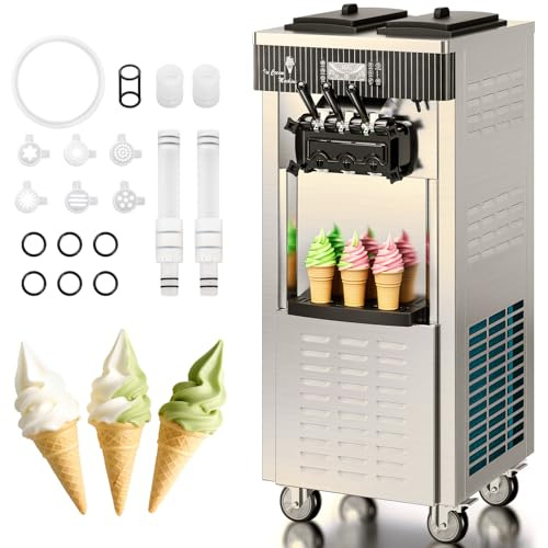 Gelatiera Professionale Soft Serve con compressore autorefrigerante, Con funzione di conservazione, Preparazione in 15min, 2200W, autoportante, Acciaio Inox, 6L x 2