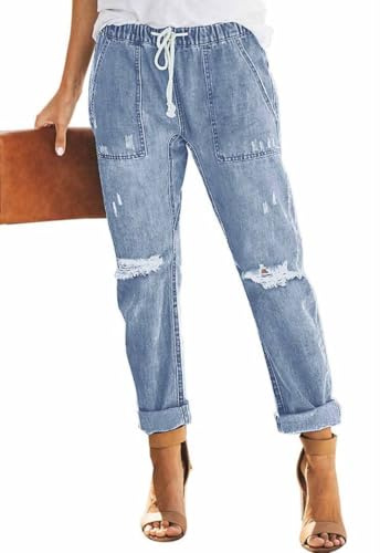 Alaster Queen Jeans Women Baggy Casual Denim Fashion Stretch Ripped Jeans for Women Sky Blue XL
