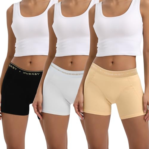 INNERSY Boxer Femme Coton Stretch Shorty Sport avec Entrejambe Lot de 3 | Sous-vêtements Légers, Culottes Extensible, Shorty Polyamide Elasthane, Entrejambe 100% Coton, Séchage Rapide, Sans Étiquette