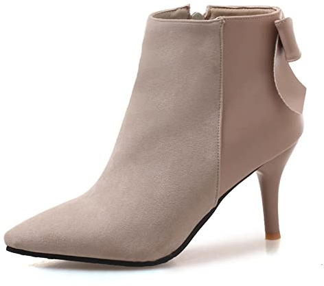 OALEEN Bottines Femme Talon Haut Aiguille Effet Daim Cuir Bout Pointu Chaussures Boots Hiver Beige 35