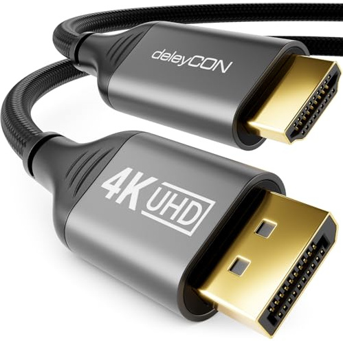deleyCON 1m 4K DisplayPort till HDMI Kabel (för Monitor/TV/Projektor) 4K@60Hz, 1080P WQHD @165Hz 144Hz 120Hz 60Hz - DP Kontakt till HDMI Kontakt Adapter för DP Dator Grafikkort Gaming PC