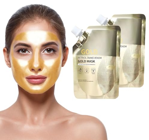 2 pezzi Maschera Peel-off Collagene D'oro Rassodante al Retinolo e Veleno di Serpente, Maschera Antietà All'oro per il Viso Anti-invecchiamento Retinol Snake Venom Peptide Gold Mask,100g