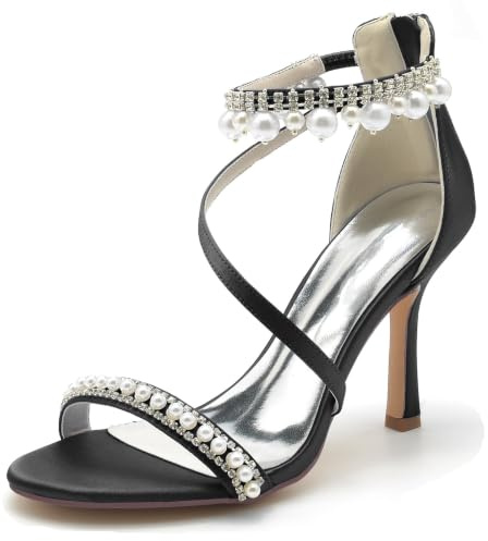 MINITOO Chaussures de mariage ouvertes pour femme à talon haut pour mariée soirée Sandales avec perles MY093