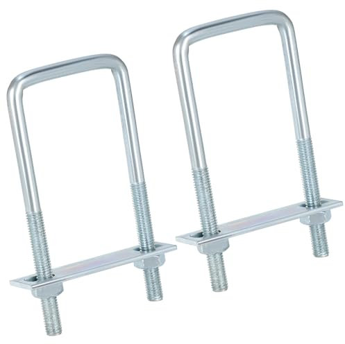 QWORK® Paquete de 2 soportes de amarre con pernos en U M10 de acero galvanizado - 60x150 mm - con contraplaca y tuercas M10 - soportes de amarre para remolques, camiones, furgonetas, bacas