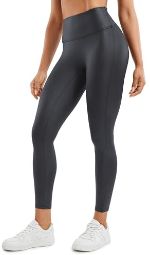 CRZ YOGA Butterlux Kvinnor Matt Faux Leather Leggings 25 - ingen främre söm hög midja stretch Tights Pliather Byxor Mystiskt grå foliemönster XS