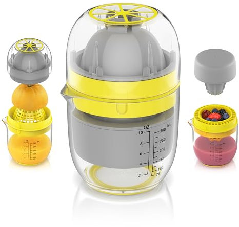 Arendo Spremiagrumi Manuale 2 modalità di utilizzo, Spremi Arance, Spremi Limone, Spremi Agrumi con contenitore 300ml, Spremifrutta per spremere arance, limoni, pompelmi, lime, mirtilli