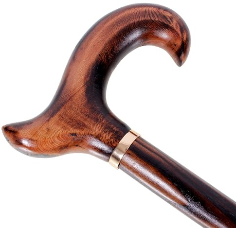 Bastón Derby de madera con mango quemado hecho a mano para hombre y mujer, 95 cm (natural)