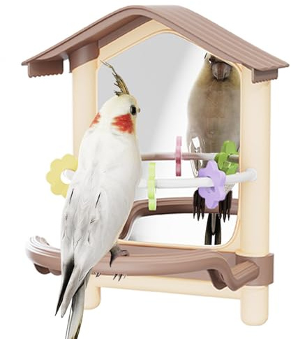 Parrots Colorful Stand Mirror Toys, Birds Perches With Mirrors, Bird Cage Decoration For Budgies, Peony, Cockatiels, Parakeet