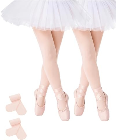 Century Star 2-Pack Girls Ballet Pink Tights-Soft Footed Stretch Dance Leggings for Toddler to Big Kid 4-6 Years