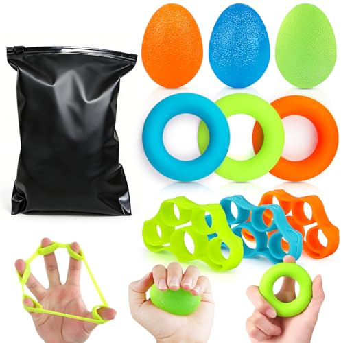 Premium fingertränare klättring boll handträning handtränare set handgrepp tränare styrka finger träning greppbollar finger stretch silikon (9 st)
