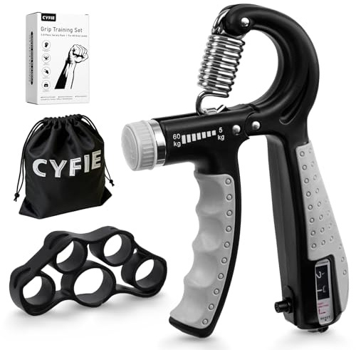Grip Strengthener Kit with Counter 3 Pack, Adjustable Hand Gripper 5-60kg, Finger Exerciser 15lb & Stress Ball for Adults 30lb, Forearm Wrist Trainer for Gym, Guitar, Tennis, Office