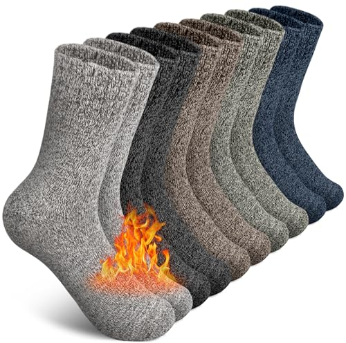 SIMIYA Men's Wool Socks - Winter Warm Thick Socks for Boots, Ski, Hiking (5 Pairs)