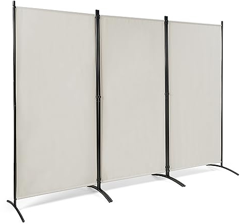 COSTWAY Paravento da Interno in Metallo, Separé Divisorio Interno Pieghevole con Piedini Stabili, Pannelli Divisori per Interni per Casa e Ufficio (Bianco, 260 x 183cm(3 Pannelli))