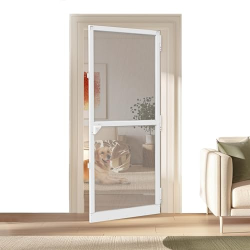 Aufun Puerta mosquitera para puerta de hasta 95 x 210 cm, Mosquitera Fija Puertas Abatibles con marco de aluminio en blanco(100 x 210 cm)