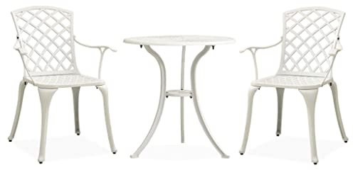 vidaXL Mesa y Sillas de Bistró 3 Piezas Muebles Mobiliario Exterior Jardín Patio Terraza Balcón Cocina Hogar Asiento Aluminio Fundido Blanco
