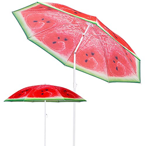 SPRINGOS Sonnenschirm Strandschirm Durchmesser 160 cm Gartenschirm Wassermelone Kippfunktion Klappbar inkl. Schutzhülle Höhenverstellbar Sonnenschutz