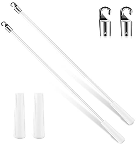 Bokon 2 Pieces White Fiberglass Blind Wand Vertical Blinds Stick Replacement with Hook and Handle for Window Opener Accessory(30 Inch)