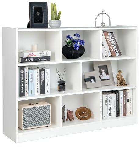 KOMFOTTEU Estantería Infantil con 8 Compartimientos Abiertos, Librería para Juguetes y Libros de Niños, Armario Bajo con Patas Antideslizantes, Estante para Exposición (122 x 32 x 93 cm, Blanco)