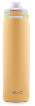 Ello Pop & Fill 22oz Stainless Steel Water Bottle with Quick Fill Technology, Double Walled and Vacuum Insulated Metal, Leak Proof Locking Lid, Sip and Chug, Reusable, BPA Free, Sunset Meadow